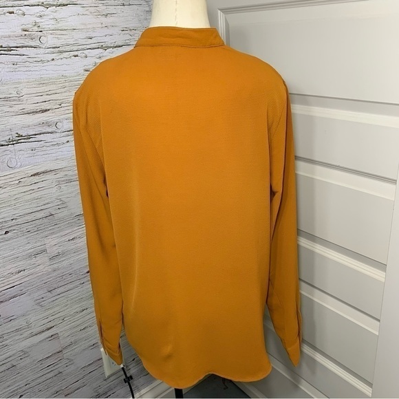 Jacqueline De Yong Rusty Orange Crepe Blouse Mandarin Collar Long Sleeves 36 EU - Picture 8 of 14